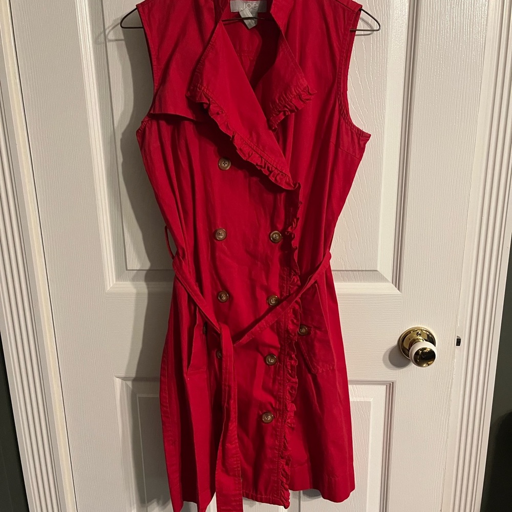 Joe Fresh Sleeveless Red Double-Breasted Midi Dress with Belt